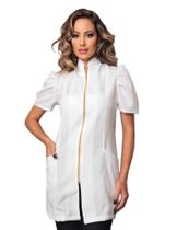 Jaleco Feminino Acinturado com Zíper manga bufante Mara Branco