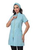 Jaleco Feminino Acinturado com Zíper Manga Curta Azul Claro Malta