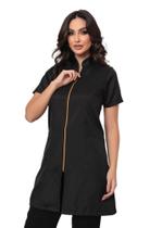 Jaleco Feminino Acinturado com Zíper Manga Curta Preto Malta