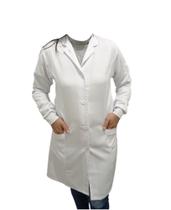 Jaleco Feminino Acinturado Gola Padre Gabardine Branco com punho Jaleco Feminino Acinturado Gola Padre Gabardine Branco com punho