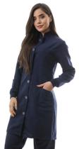 Jaleco Feminino Acinturado Gola Padre Oxford Marinho Capri