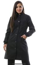 Jaleco Feminino Acinturado Gola Padre Oxford Preto Capri