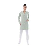 Jaleco Feminino Acinturado Gola Smoking com fechamento em Botão Tecido Two Way com Elastano Cor:Verde claroTamanho:M Jaleco Feminino Acinturado Gola Smoking com fechamento em Botão Tecido Two Way com Elastano Cor:Verde claroTamanho:M