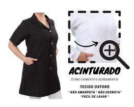 Jaleco Feminino Acinturado Oxford Manga Curta Preto Branco