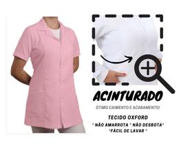 Jaleco Feminino Acinturado Oxford Manga Curta Preto Branco Jaleco Feminino Acinturado Oxford Manga Curta Preto Branco
