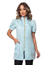 Jaleco Feminino Azul Claro Manga Curta Bufante Zíper Mara