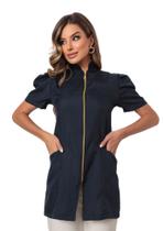 Jaleco Feminino Azul Marinho Manga Curta Bufante Zíper Mara