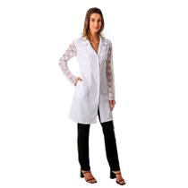 Jaleco feminino Branco Acinturado com costas e manga de renda Blanco Raro