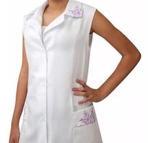 Jaleco Feminino Branco Bordado Tecido Microfibra 960 gabardine