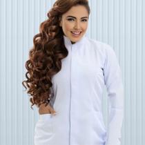 Jaleco Feminino Branco com Fecho de Zíper e Mangas com Acabamento em Elástico