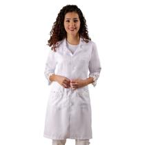 Jaleco feminino Branco com Renda Guipir Acinturado de manga três quartos