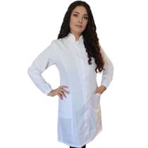 Jaleco Feminino Branco Fechado com Zíper Manga Longa Punho de Elástico Profissional