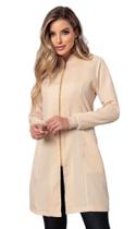Jaleco Feminino com Zíper Nice Bege Oxford com punhos