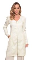 Jaleco Feminino Decote V com ziper manga bufante elastano Gabardine Off-Whitte Sweet Jaleco Feminino Decote V com ziper manga bufante elastano Gabardine Off-Whitte Sweet