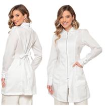 Jaleco Feminino em Oxford Eli Zíper Manga Longa Branco