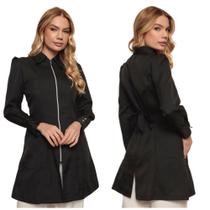 Jaleco Feminino em Oxford Eli Zíper Manga Longa Preto