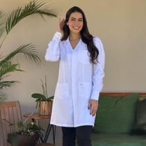 Jaleco feminino gabardine acinturado branco manga princesa Blanco Raro Jaleco feminino gabardine acinturado branco manga princesa Blanco Raro