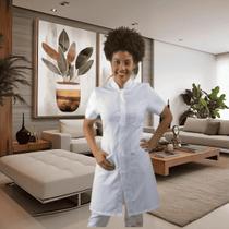 Jaleco feminino gabardine acinturado manga curta Blanco Raro Jaleco feminino gabardine acinturado manga curta Blanco Raro