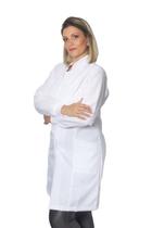 Jaleco feminino gabardine branco botão manga longa - CR CONFECÇÕES