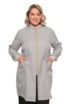 Jaleco Feminino Gola Padre C/ Zíper Nice Plus Size Cinza