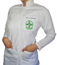 Jaleco feminino gola padre manga longa bordado frente