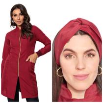 Jaleco Feminino Luxo Zíper Gola Padre Bordo+ Turbante Nice