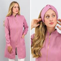 Jaleco Feminino Luxo Zíper Gola Padre Nude+ Turbante Nice