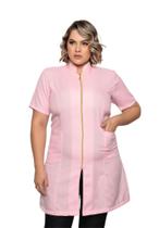 Jaleco Feminino Malta Plus Size Rosa Claro Manga Curta