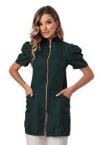 Jaleco Feminino Manga Curta Bufante Zíper Mara Verde Musgo