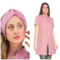 Jaleco Feminino Manga Curta Ziper + Turbante Malta Nude - Gardenia Jalecos