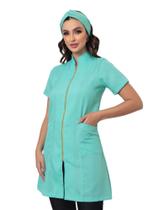 Jaleco Feminino Manga Curta Ziper + Turbante Malta Verde Claro