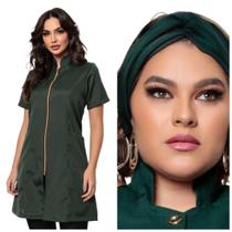 Jaleco Feminino Manga Curta Ziper + Turbante Malta Verde Musgo