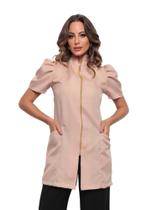 Jaleco Feminino Nude Manga Curta Bufante Zíper Mara