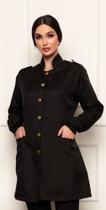 Jaleco Feminino Oxford Acinturado Punhos Preto Bless Jaleco Feminino Oxford Acinturado Punhos Preto Bless