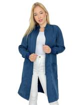 Jaleco feminino oxford azul marinho ziper manga longa