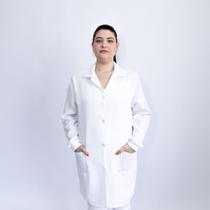 Jaleco Feminino Oxford Branco - Acinturado - Com Punho Ribana/Gola Esporte