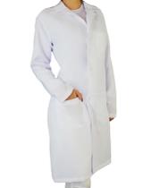 Jaleco Feminino Oxford Branco Manga Longa 3 Bolsos