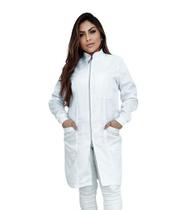 Jaleco feminino oxford branco ziper manga longa ziper prata