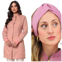 Jaleco Feminino Oxford Gola Padre Botão Nude + Turbante Capri