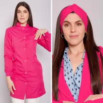 Jaleco Feminino Oxford Gola Padre Botão Pink+ Turbante Capri - Gardenia Jalecos