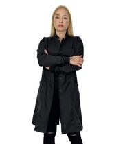 Jaleco feminino oxford preto botão manga longa - CR CONFECÇÕES