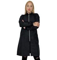 Jaleco feminino oxford preto ziper manga longa ziper prata