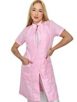 Jaleco feminino oxford rosa claro ziper manga curta