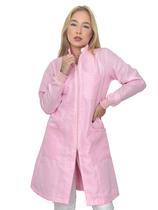 Jaleco feminino oxford rosa claro ziper manga longa
