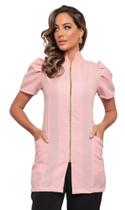 Jaleco Feminino Rosa Claro Manga Curta Bufante Zíper Mara Jaleco Feminino Rosa Claro Manga Curta Bufante Zíper Mara