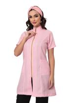 Jaleco Feminino Rosa Claro Manga Curta Ziper Malta