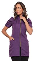 Jaleco Feminino Roxo Manga Curta Bufante Zíper Mara