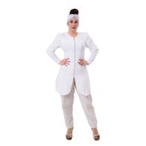 Jaleco Feminino Tecido Branco Two Way Manga Longa Bufante com Zíper
