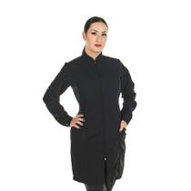 Jaleco Feminino Tecido Oxford Preto Manga Longa com Zíper