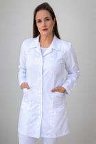 Jaleco feminino tradicional branco, confeccionado em gabardine. Jaleco feminino tradicional branco, confeccionado em gabardine.